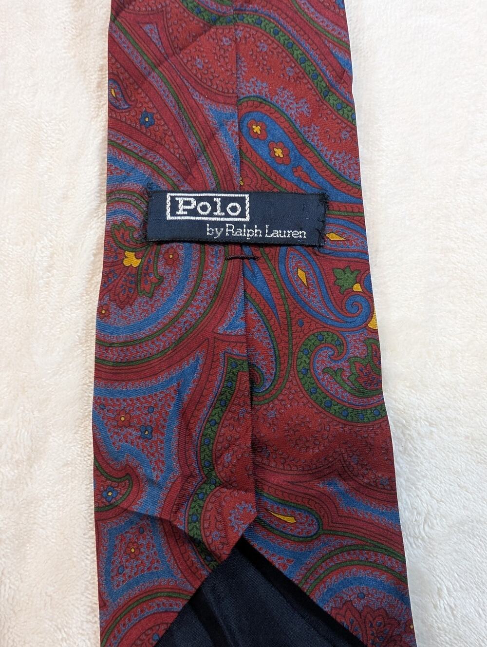 Vintage Polo Ralph Lauren Paisley Silk Tie Red Blue Green Made in Italy